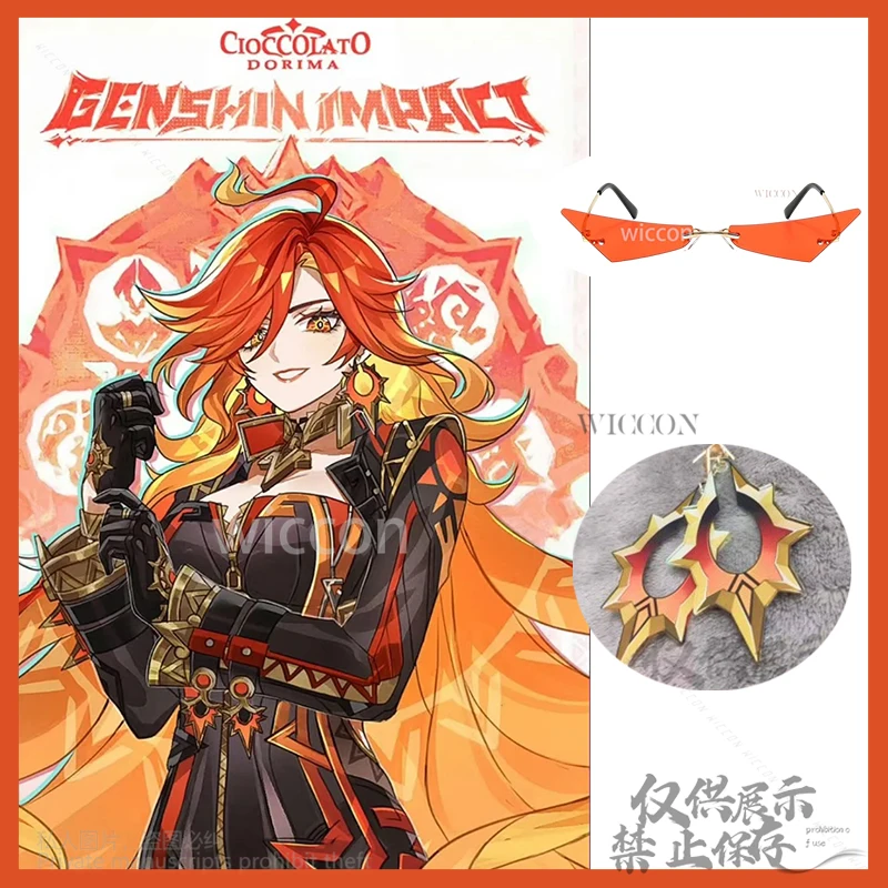 

Genshin Impact Mavuika Cosplay CostumeAnime Game Ear Clips Glasses Earrings Necklace Cos Props For Gifts Halloween Customized