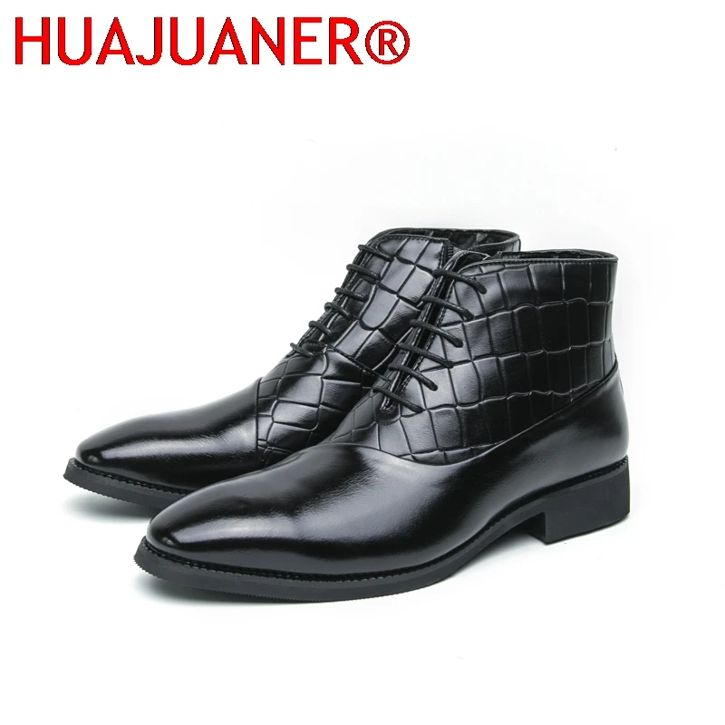 

Premium Man Leather Boots Outdoor Cool Type Winter Luxury Business Office Party Dress Shoes Fashion Comfortable Men Zipper Shoes