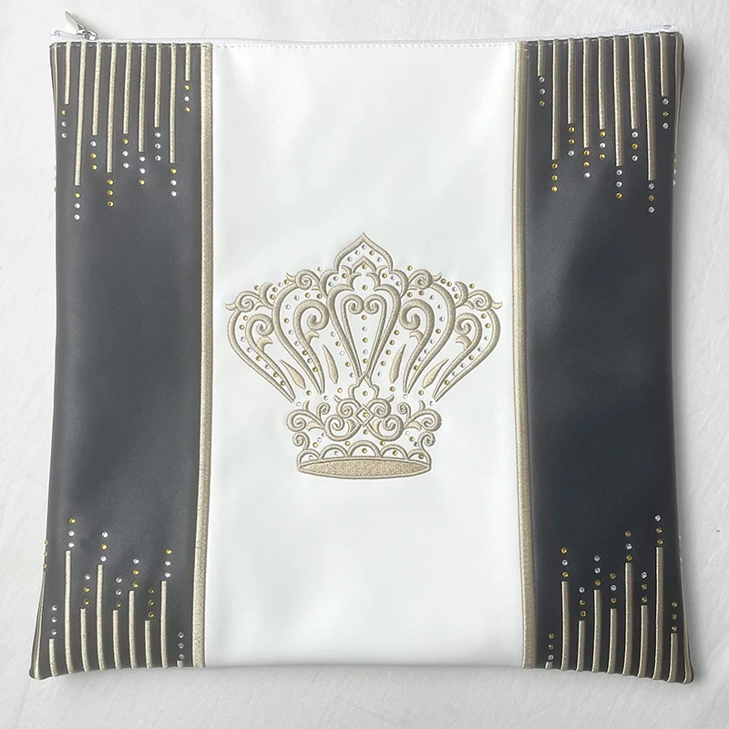 Jewish Tallit Bag With Crystal 2023 New Design For Jewish Prayer Shawl Zippered Embroidered PU Leather Bag