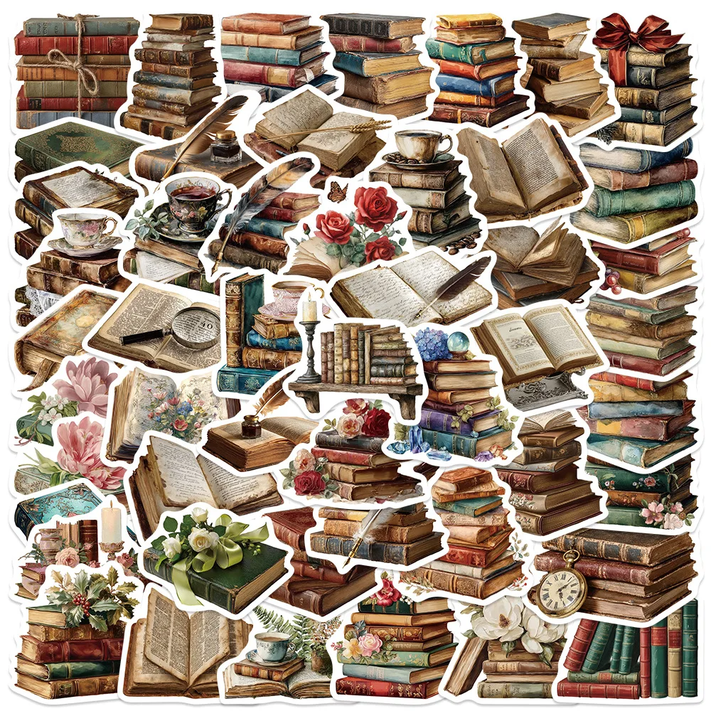 10/30/50PCS Vintage Old Book Dark Academia Stickers Feather Quill Rose Coffee Cup DIY Decor For Phone Laptop Luggage Craft Gifts