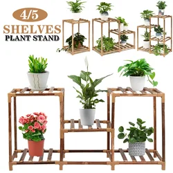 3/4/5-Tire Flower Plant Stand Indoor Outdoor Wooden Plant Shelf, Home Garden Flower Pots Rack Sadzarka Półka ekspozycyjna Stojak na rośliny