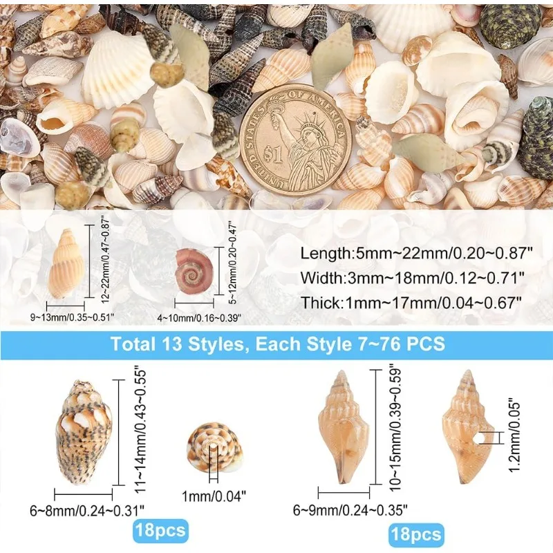 Sea Shells 466pcs 15 Style Spiral Shell Beads Undrilled Tiny Sea Shell Ocean Spiral Seashells Miniature Shells