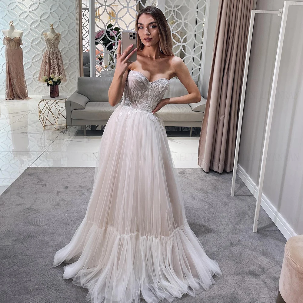 

Bohemia Sweetheart Wedding Dresses Applique A-Line Long Bride Dress Tulle Lace Up Elegant Dresses For Women 2023 Robe De Mariee