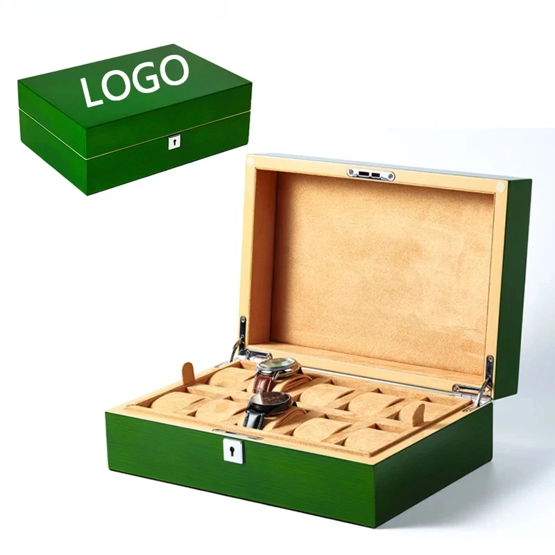 High End Watch Storage Case Box 10 slots Green Storage Watch Jewelry Collection Box Luxury Packaging Box Customization logo