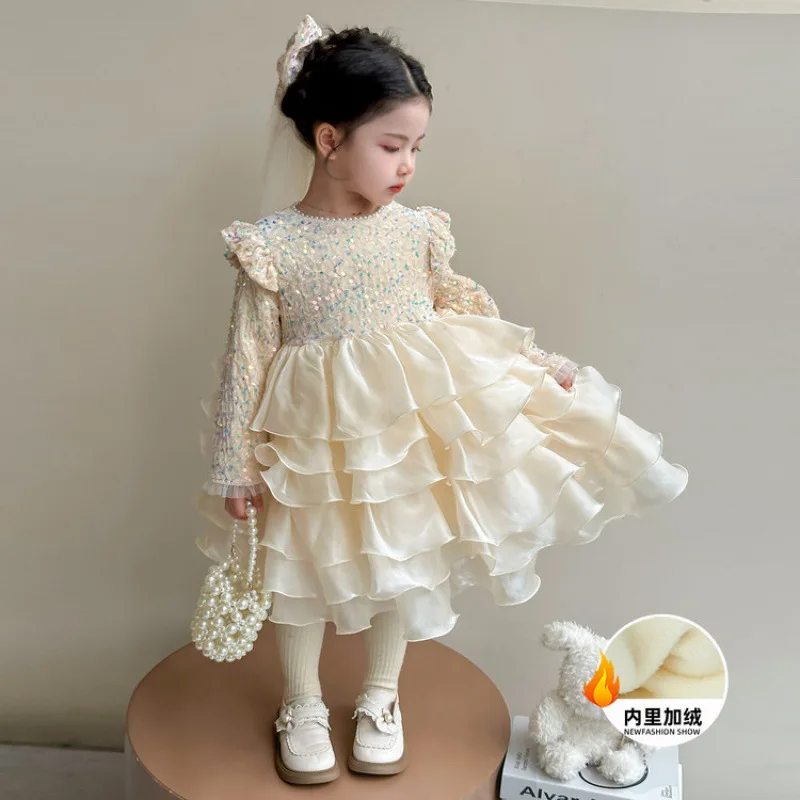 الفتيات الخريف الشتاء Dress2025New الأطفال الراقية الترتر فستان الأميرة ضوء فاخر ثوب عيد ميلاد فستان منتفخ #3