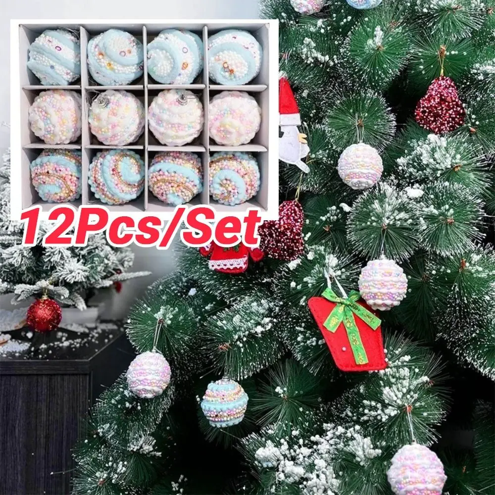 

12Pcs 6cm Christmas Balls Pendant Ornaments Foam Colored Dot Hanging Balls for Christmas Tree Xmas Decorative Macaron Color
