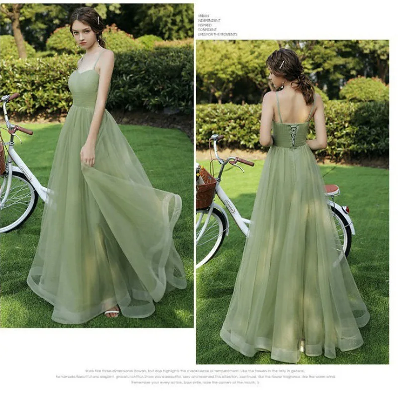 M105 Customized Boat Neck Bridesmaid Dresses Khaki Green Sweet Memory Women Clothing Girl Prom Mesh Tulle Wedding Party Dress