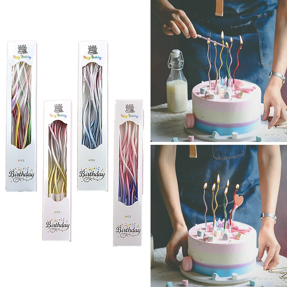 6 PCS Gradient Thread Long Candle Multi Color Thin Candle Happy Birthday Party Cake Decoration Romantic Valentine\'s Day