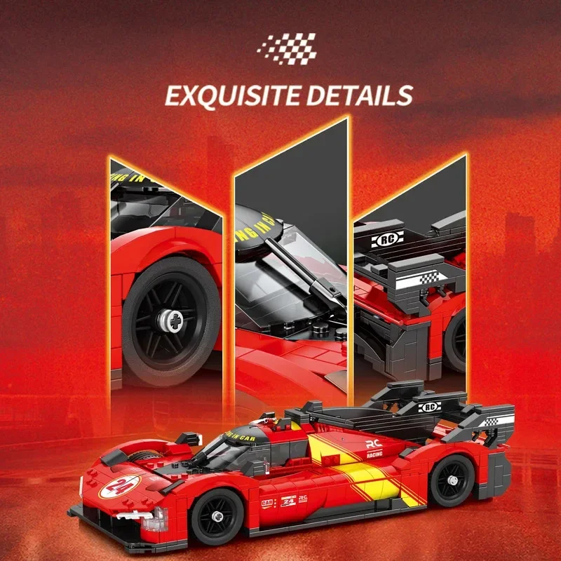 

1370 деталей, 499P, Красный суперкар, конструктор, техническая модель гоночного автомобиля 1:16, кирпичики, игрушки для детей и взрослых, подарки