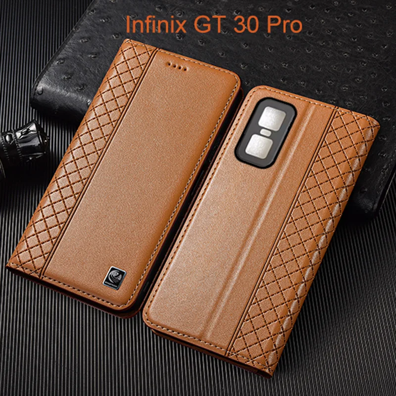 

Napa Inner Grid Genuine Leather Flip Case For Infinix GT 10 20 30 Pro Phone Cover Card Cases Scratch Proof