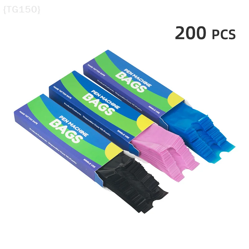 200 قطعة من أكمام سلك مشبك الوشم، أغطية بلاستيكية للاستعمال مرة واحدة لقلم آلة الوشم باللون الأسود والأزرق #3