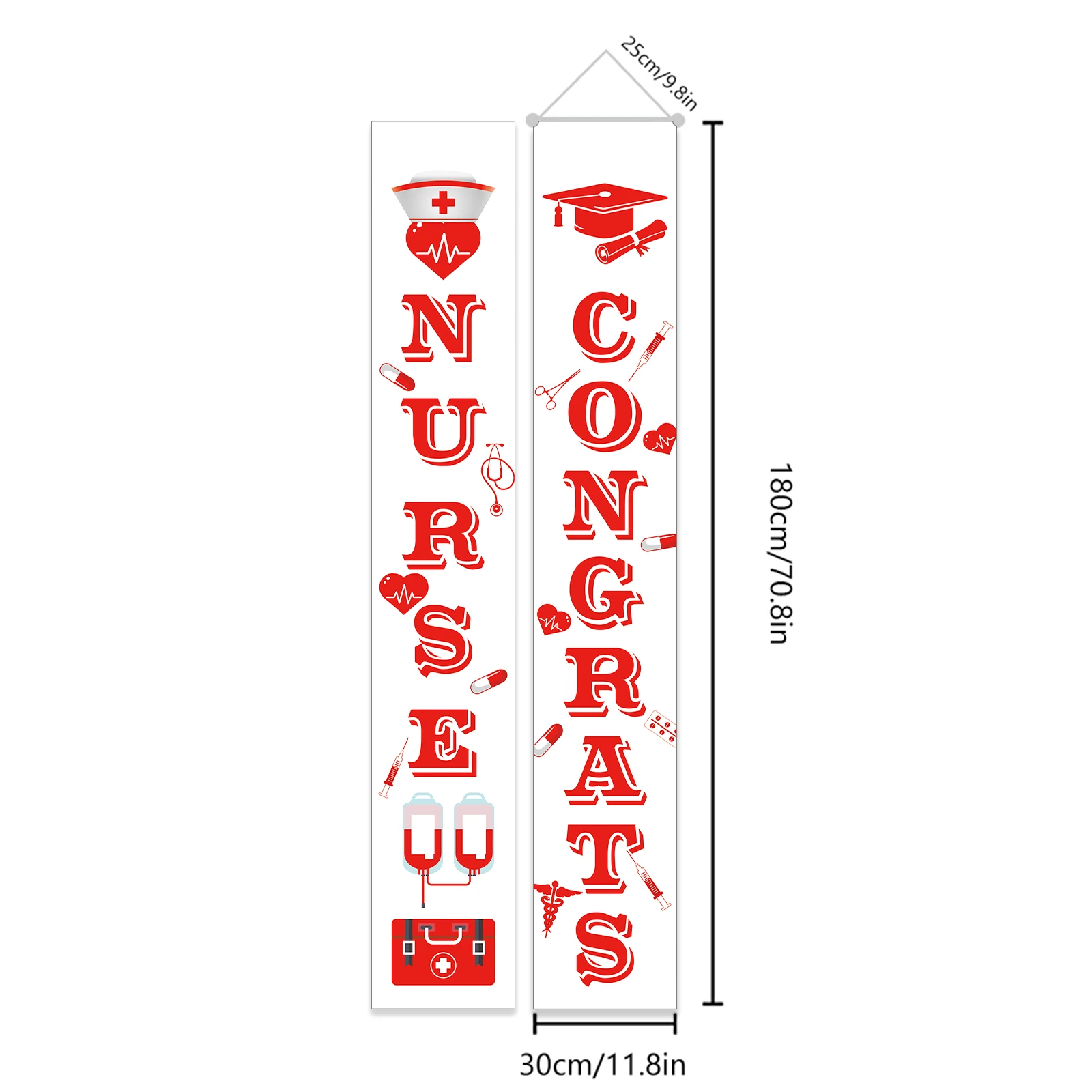 Congrats Nurse Porch Banner, 2 Pieces  Red Nurse Graduation Decorations Door Porch Sign for Nurse's Day Rn Nursing Graduation Pa