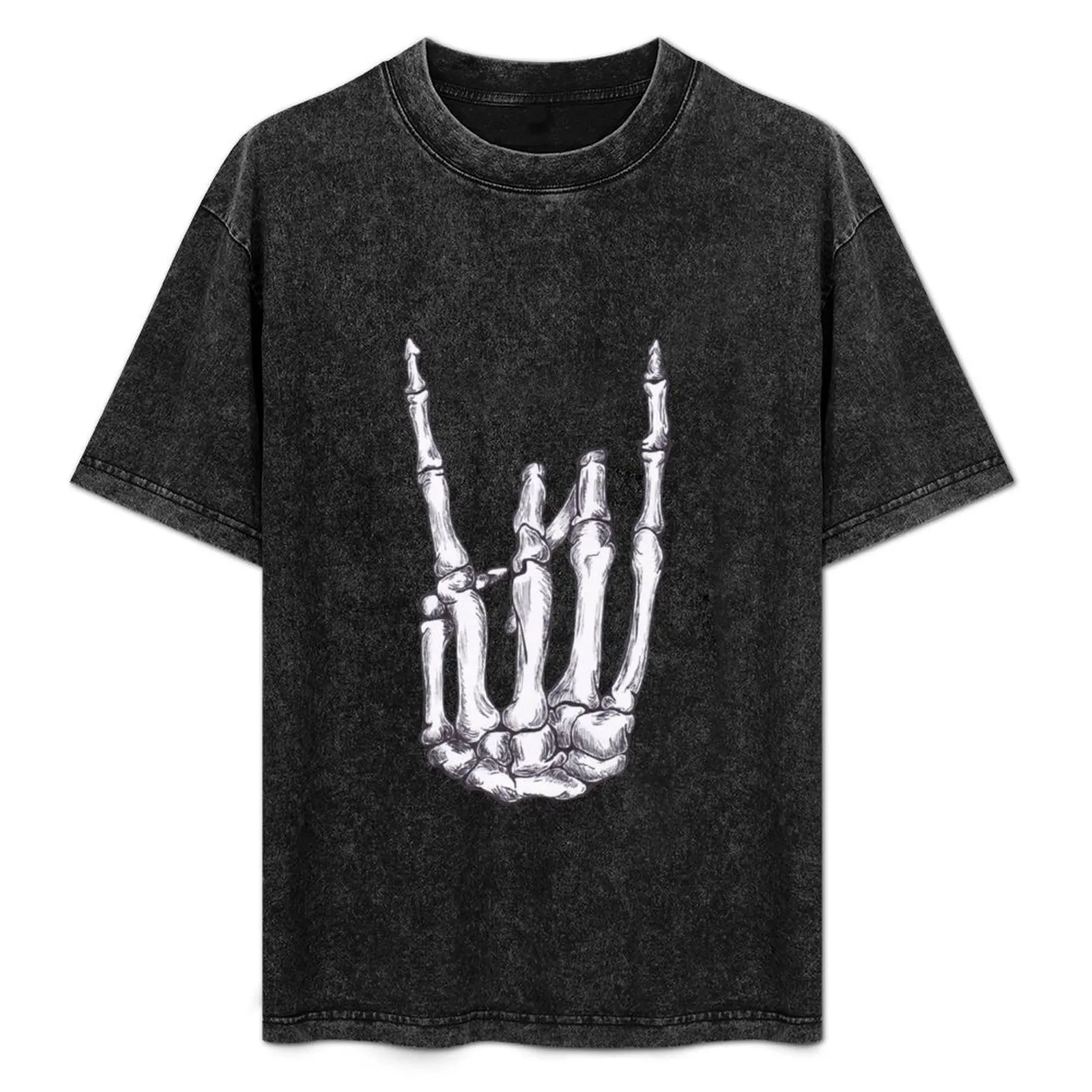 

Rock On Skeleton Hand T-Shirt Non-Shrink Basic Cotton T-Shirt