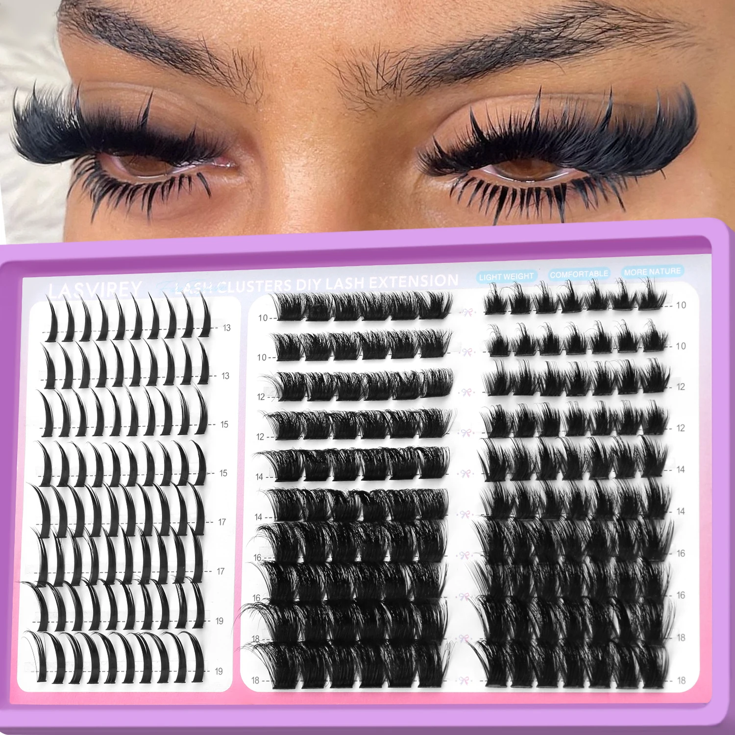 LASVIREY Lash Clusters DIY Spiky Cluster Lashes Mixed Styles Fluffy Volume Clusters Lashes Fluffy Individual Eyelashes Extension
