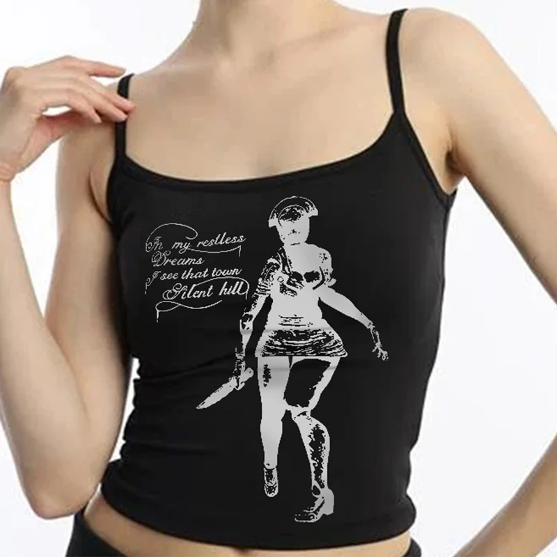 Vintage Y2K Tops Punk Brief Drucken Casual Nette Tops Harajuku Gothic Streetwear Frauen Ärmel Sling Crop Tops 2000er Jahre Emo Mädchen