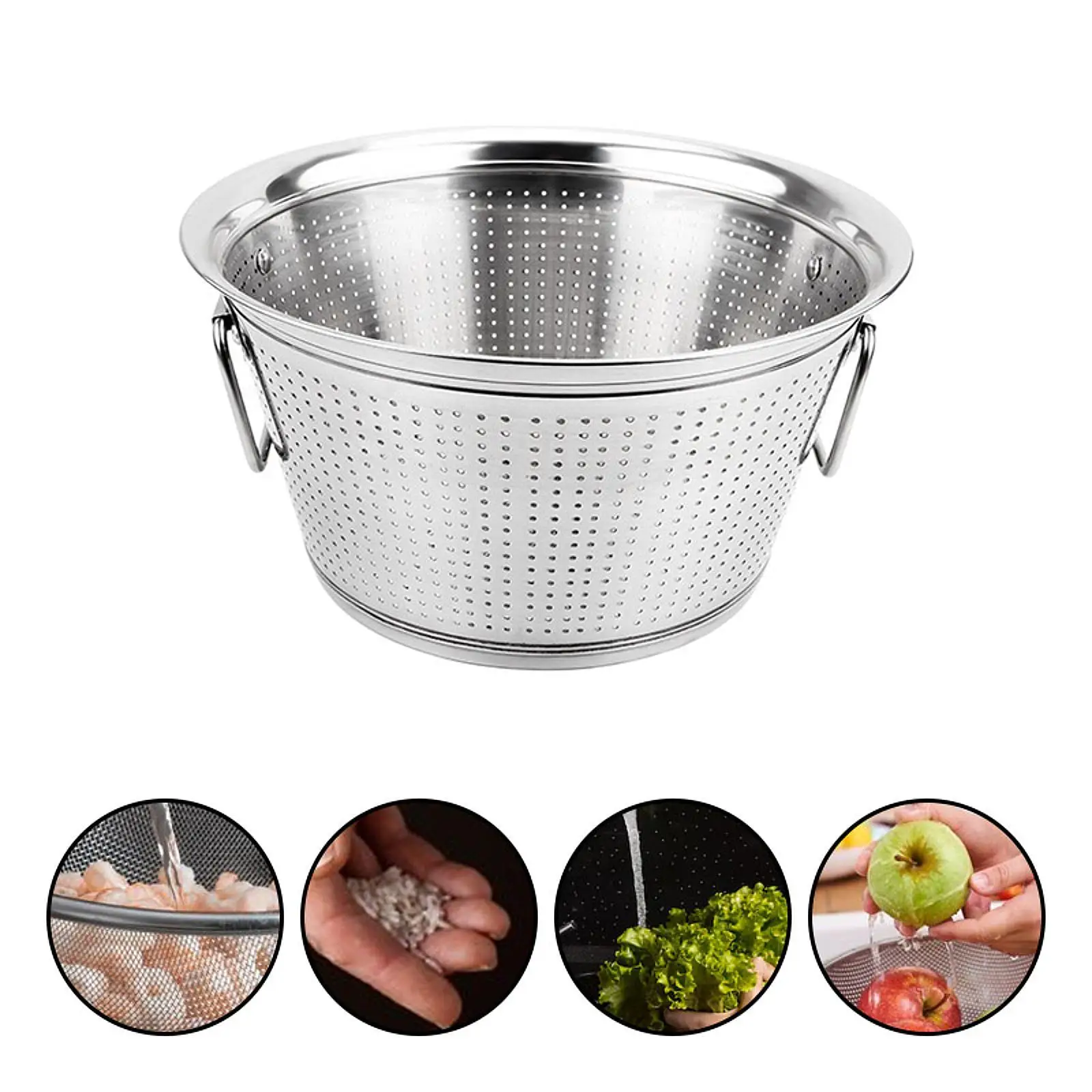 Multihole Rice Strainer Colander Rust Proof Kitchen Drainer for Washing Rice Vegetables Fruits Pasta Dishes