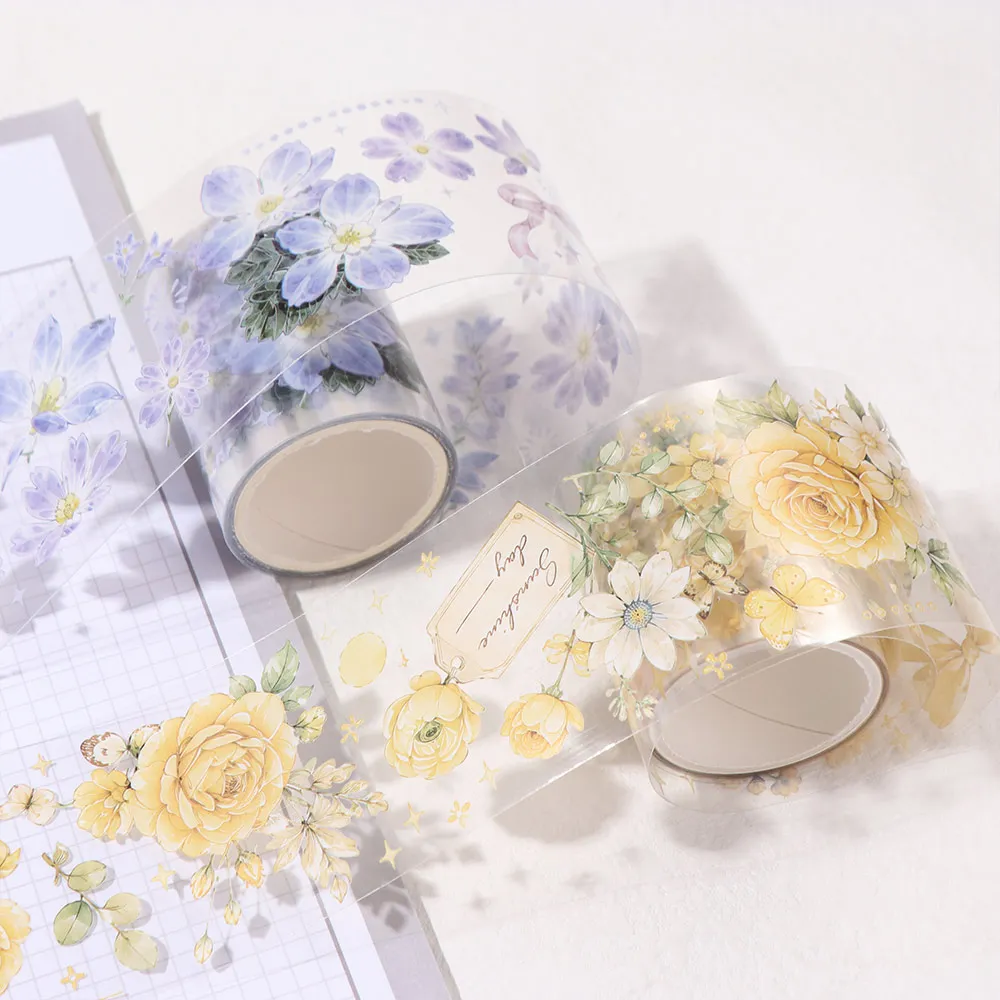 School Supplies DIY Flower PET Tape Transparent Bow Floral Sticker Tape Butterfly Journal Decoration Washi Tape DIY