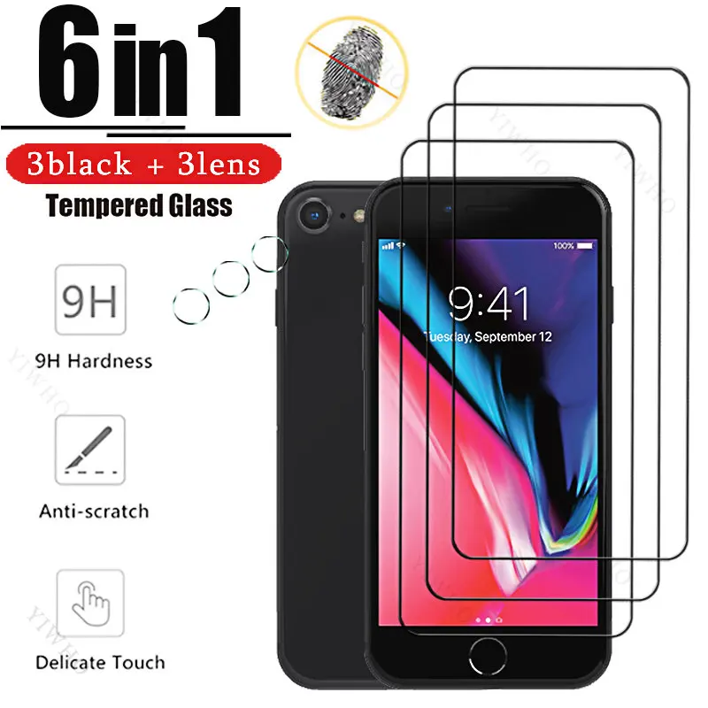 For Iphone 8 6 SE 2022 2020 Full Cover Tempered Glass Black HD for IPhone Se Screen Protector Clear Cmaera Lens Anti-Fingerprint