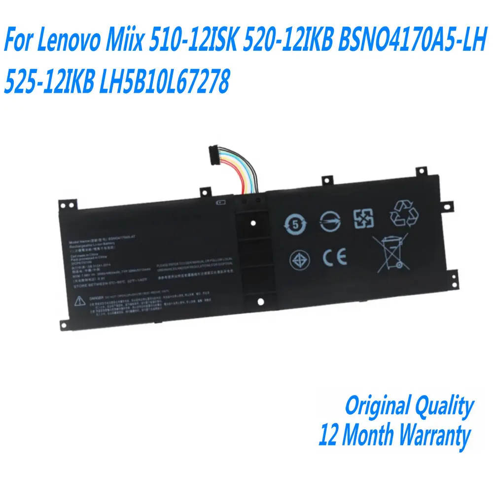 

NEW BSNO4170A5-AT Laptop Battery For Lenovo Miix 510-12ISK 520-12IKB BSNO4170A5-LH 525-12IKB LH5B10L67278 7.68V 39WH