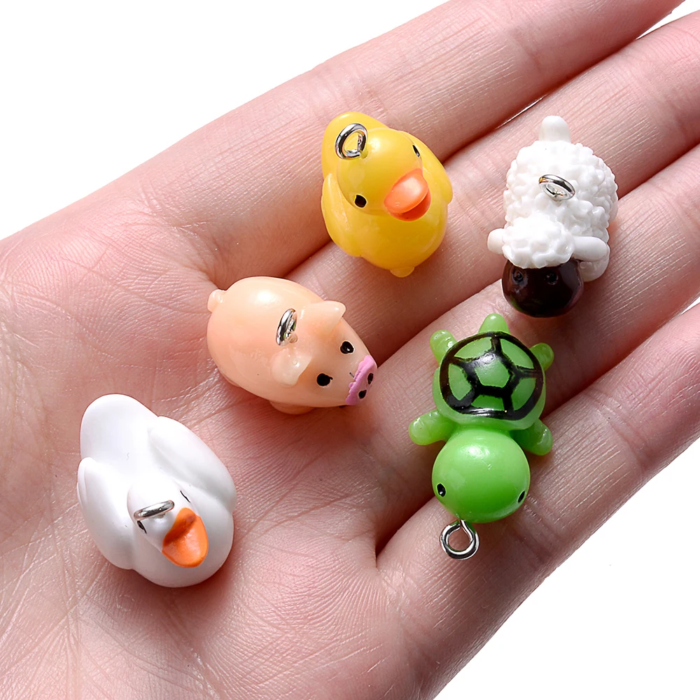 10pcs Mix Animal Resin Charms Beads Chicken Turtle Pig Hedgehog Charms For Making Jewelry Supplies DIY Craft Necklace