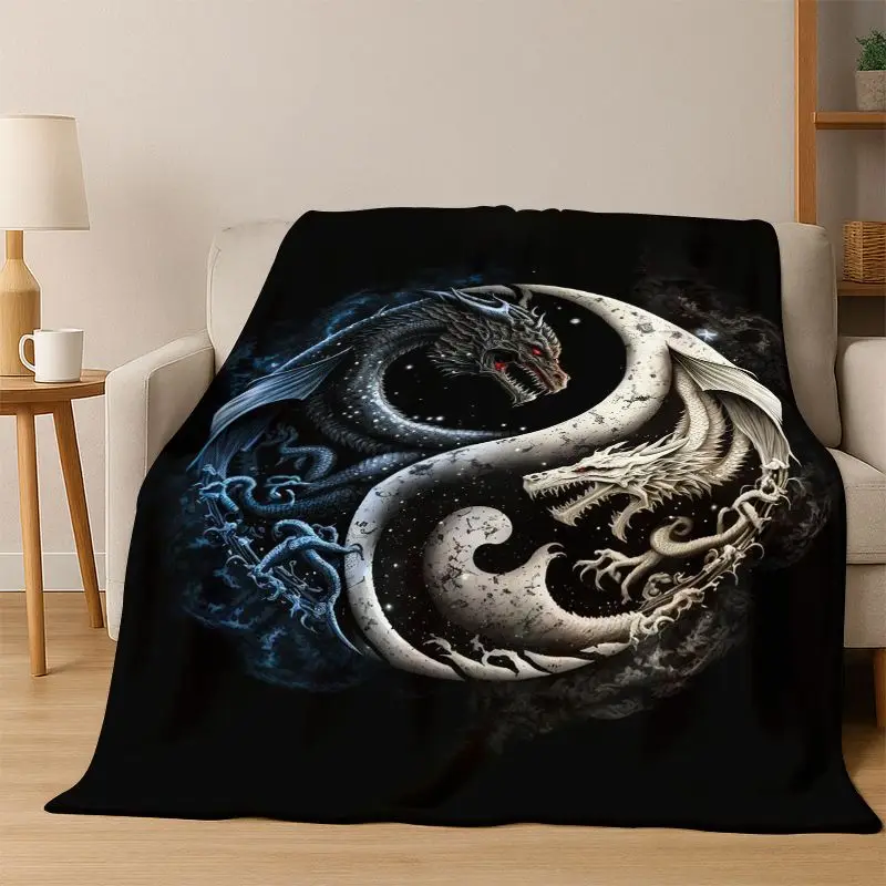 Yin Yang Symbol Chinese Tai Chi Flannel Blanket Soft Warm Throw Blanket for Bedroom Living Room Bed Travel Camping Picnic Gift