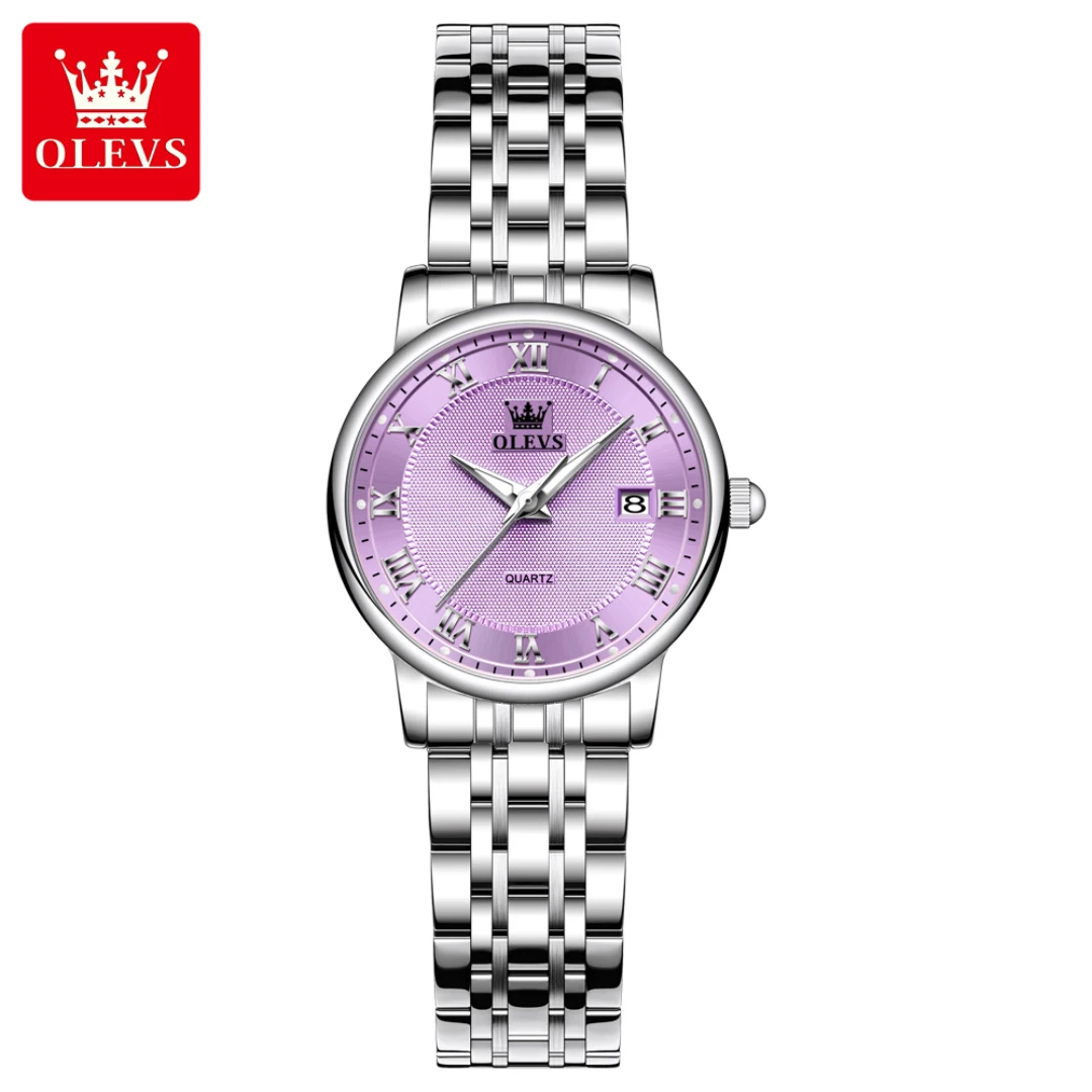 

OLEVS 5611, модные кварцевые часы, подарок, круглый циферблат, ремешок для часов из нержавеющей стали, наручные часы с календарем, светящийся