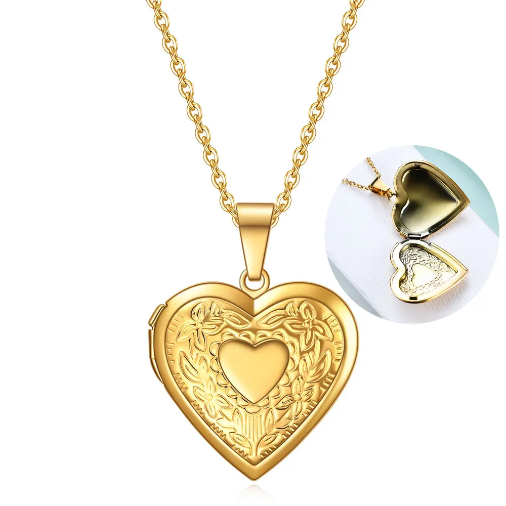 Custom Initial Heart Locket Necklace - 26 Letters Optional, Gold Alloy Openable Photo Holder Pendant for Daily Wear & Gift