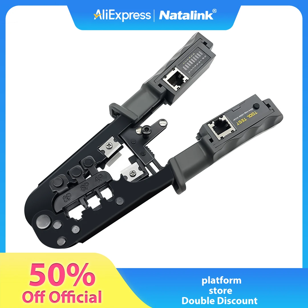 

4-в-1 Кримпер Natalink RJ45 с Тестером и Трещоткой для Сетевых Кабелей 8P/6P/4P