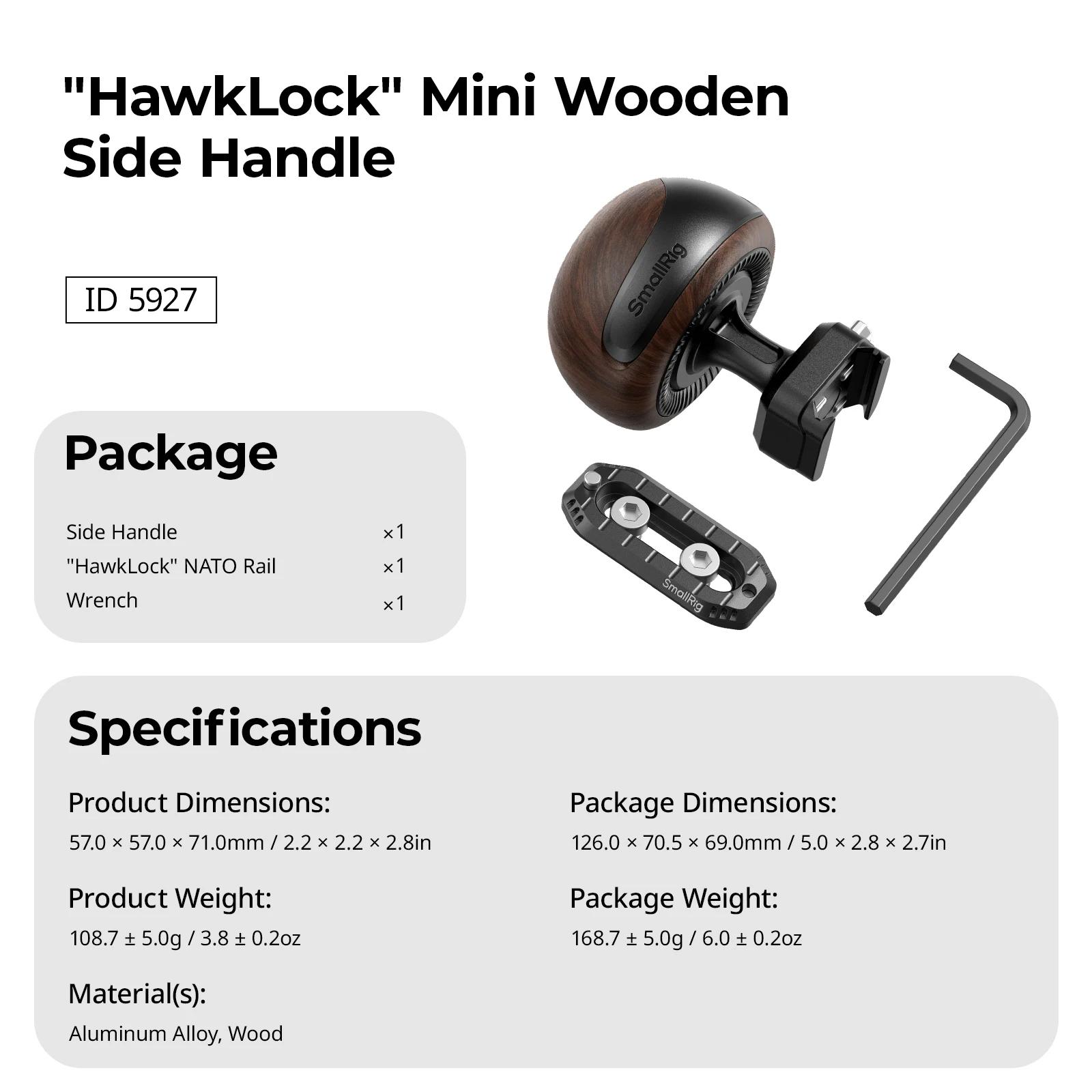 Mały drewniany uchwyt boczny SmallRig "HawkLock" H21 z szybkim mocowaniem do kamer, monitorów, klatek i płyt montażowych z szyną NATO "HawkLock" — zdjęcie produktu 6