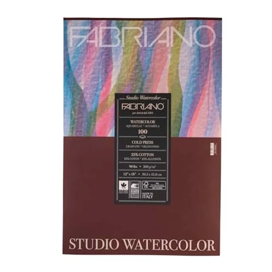 

Бумага для акварели Studio, холодного прессования, 12 x 18 дюймов, 90 фунтов, для художественной живописи, с гладкой текстурой и стойкостью цвета