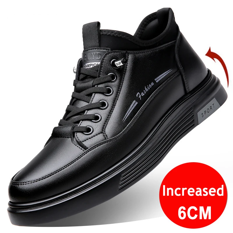 Men Genuine Leather Casual Shoes Height Increasing Durable Sole Men's Breathable Sport Shoes Fashion Business Trend Men Sneakers