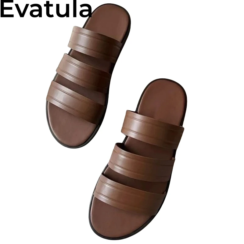 

2024 Summer New Genuine Leather Flat Slippers For Men Fashion Open Toe Lazy Mules Male Casual Comfort Beach Slides Shoes Hombres