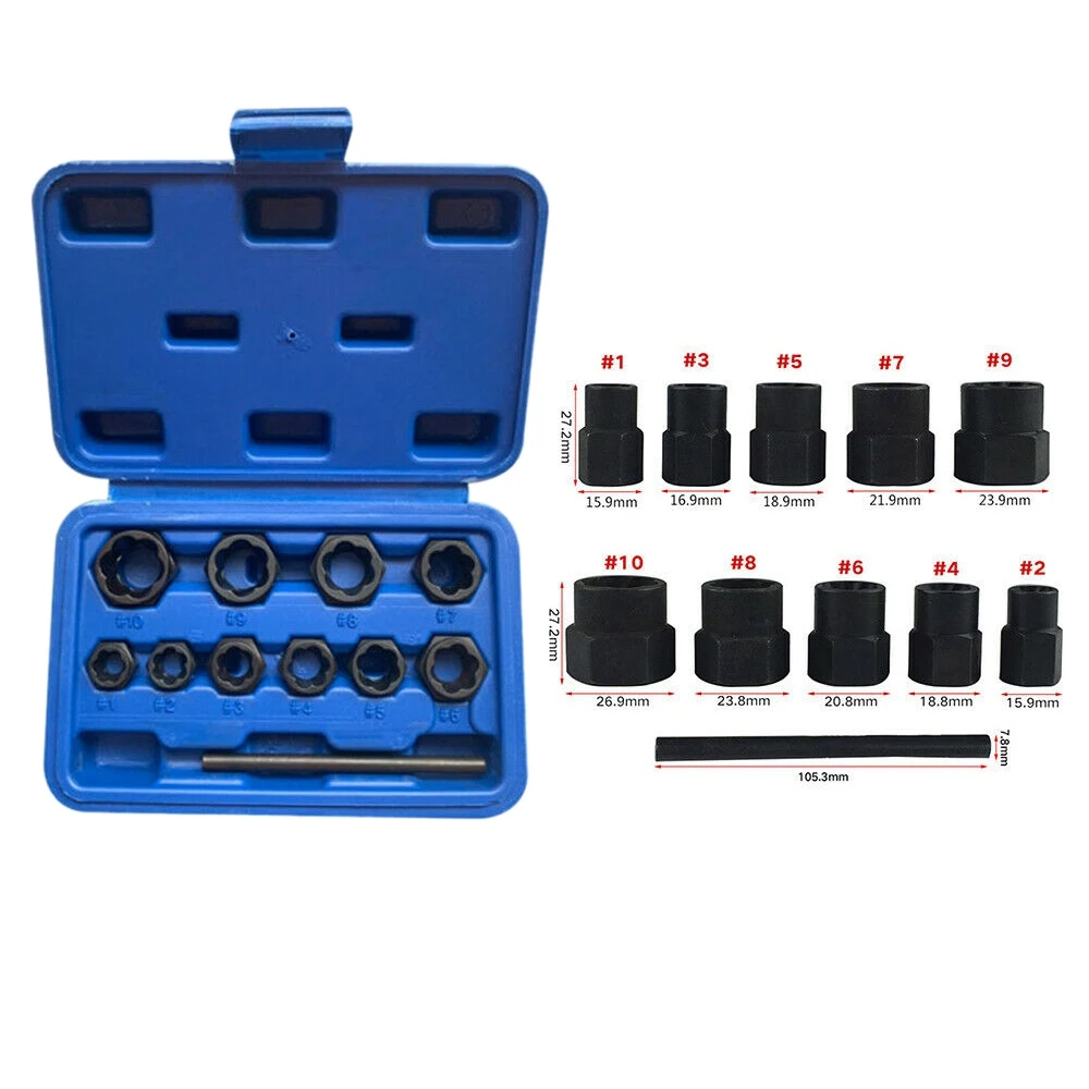 

11Pcs Damaged Lug Nut And Lock Remover Twist Socket Set Screw Extractor Tools-AD39