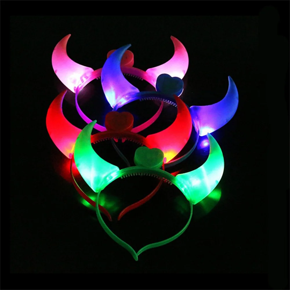 LED Cow Horn Headband Light Up Princess Luminous Hair Hoop Tiaras Flashing Hairband Halloween Christmas Wedding Party Supplies