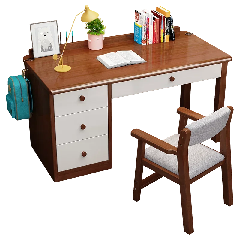 Integrated solid wood desk with bookcase Office computer desk Writing table Study table