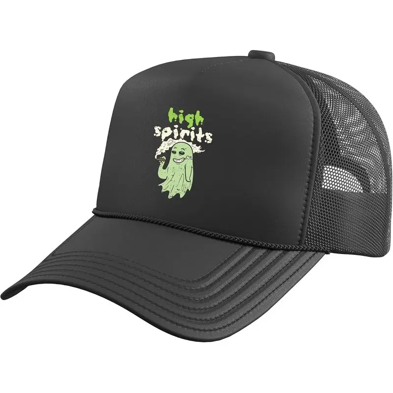High Spirits Stoned Ghost Funny Weed Cannabis 420 Halloween Trucker Hat with Adjustable Mesh Back