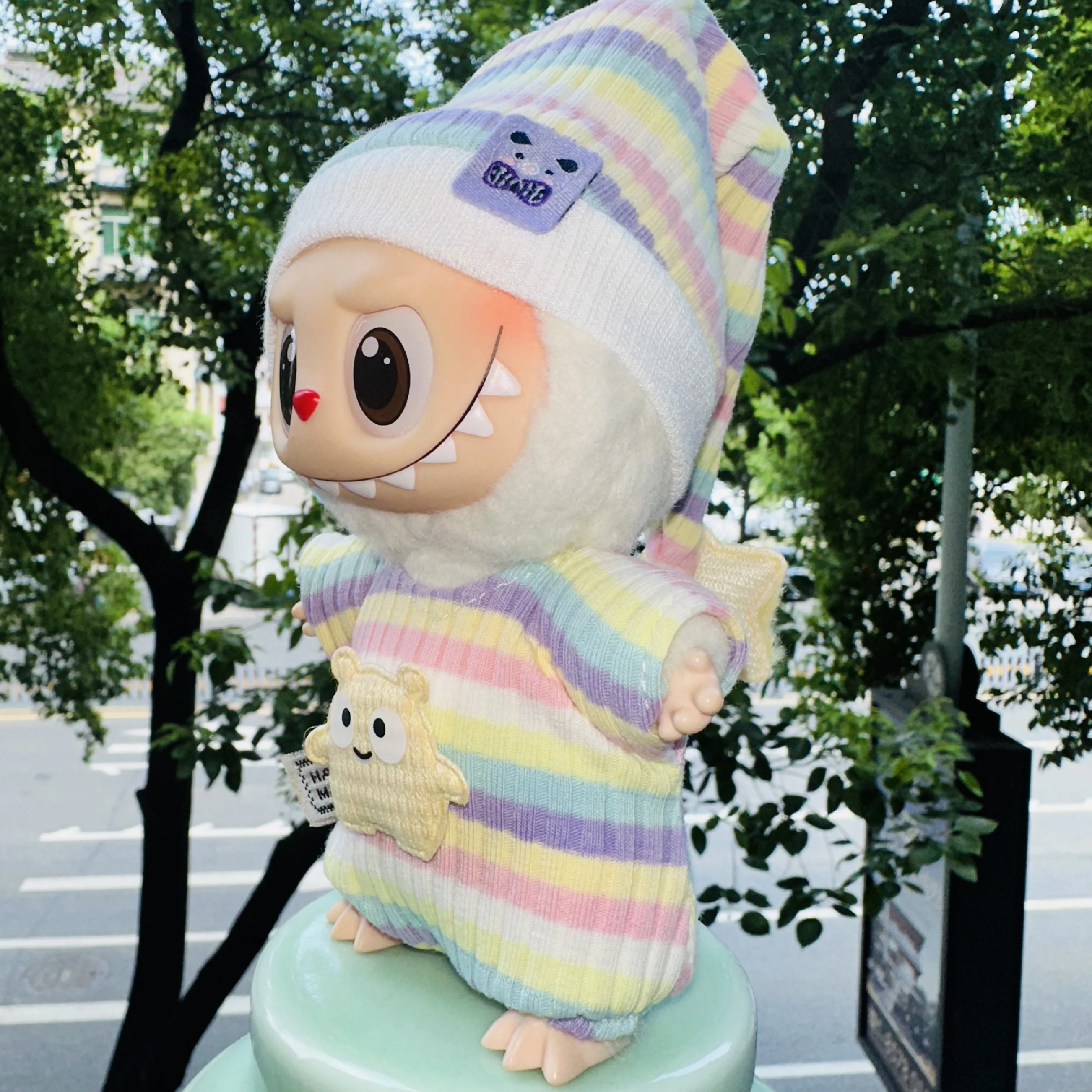 Mini ropa para muñeca de 17cm, accesorios para fiesta sentada Labubu V1 V2, conjunto de sombrero de mono de otoño, accesorios