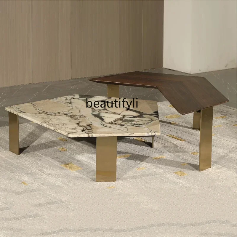 Italian style, wood, marble coffee table, flat floor, living room tea table combination