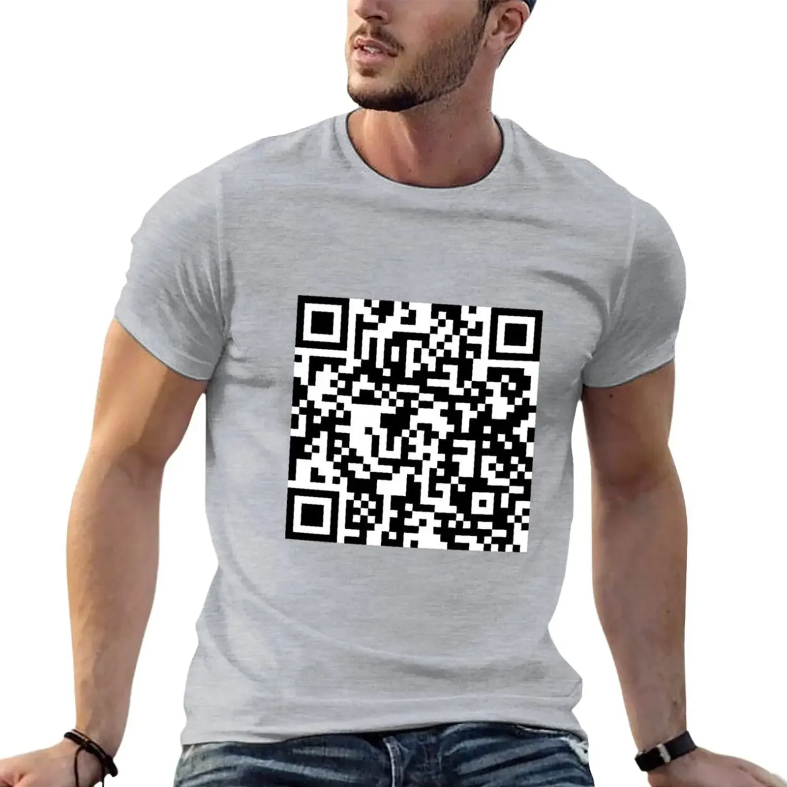 Custom korean fashion Anime t-shirt plus size outfits plain funny men harajuku men's t-shirts Rick Roll QR Code Large T-Shirt