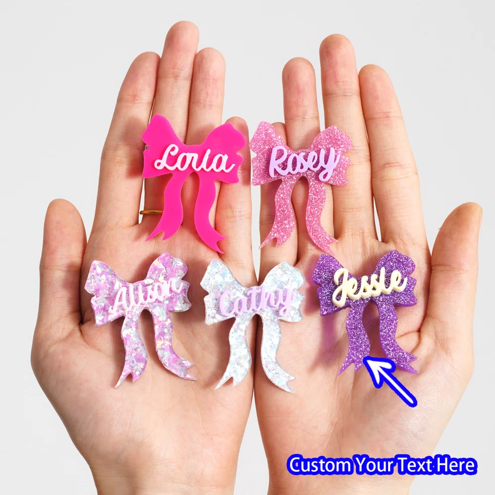 قطعة واحدة من مشبك الشعر PMMA المخصص - ملحق القوس والاسم الشخصي |   هدية فريدة من نوعها لطيفة منقوشة بالليزر للمراهقين للاستخدام اليومي