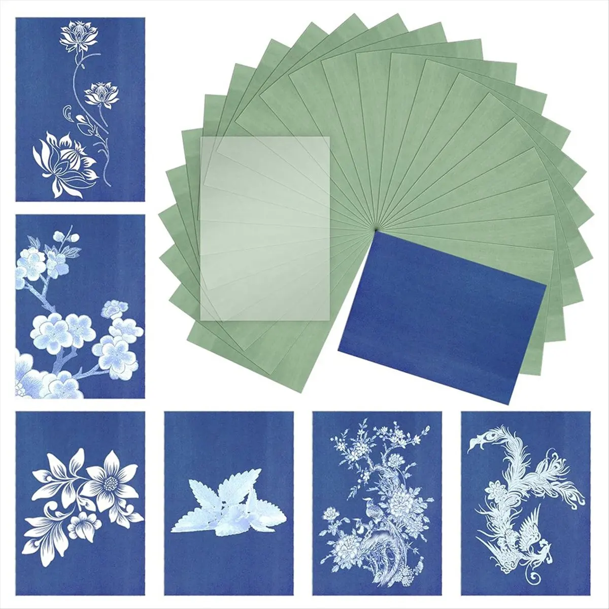 A56K Cyanotype Paper Kit, 24 Pcs Sun Print Paper Kit A5 Solar Drawing Paper Sensitivity Nature Printing Paper for Arts Crafts