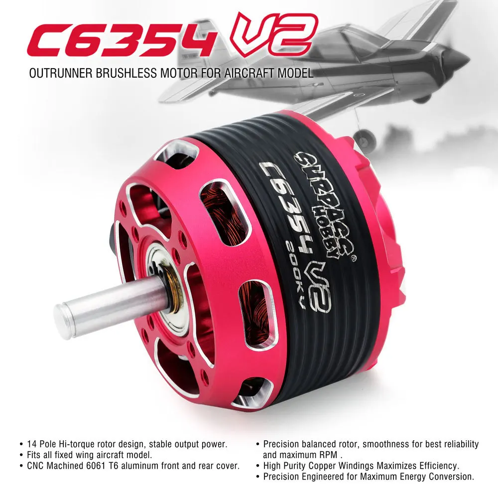 

Original SURPASS HOBBY C6345 C6359 C6364 V2 4-6S 14-level Outboard Brushless Motor For Fixed-Wing Aircraft