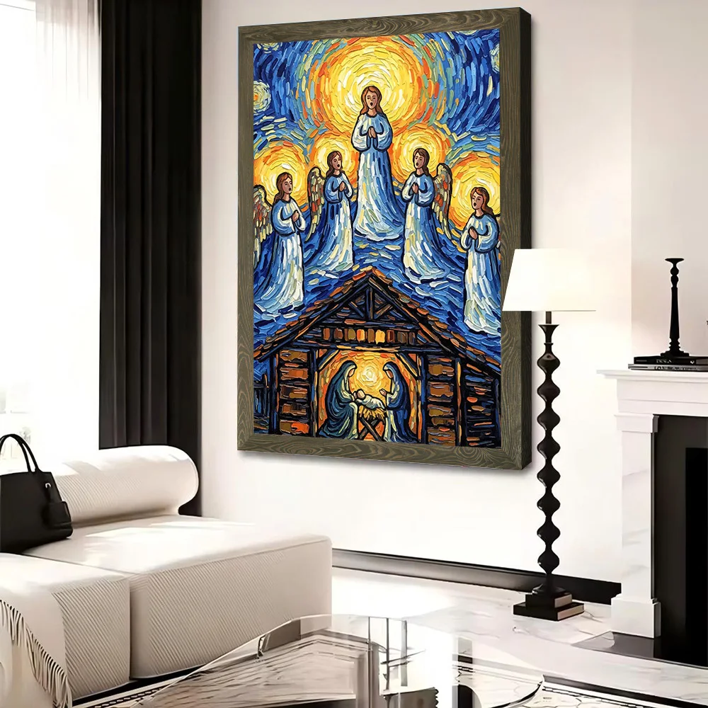 Nativity Scene in Van Gogh Style Canvas Poster Wall Art Customizable High Quality Printed Picture for Modern Home Decoration view 4