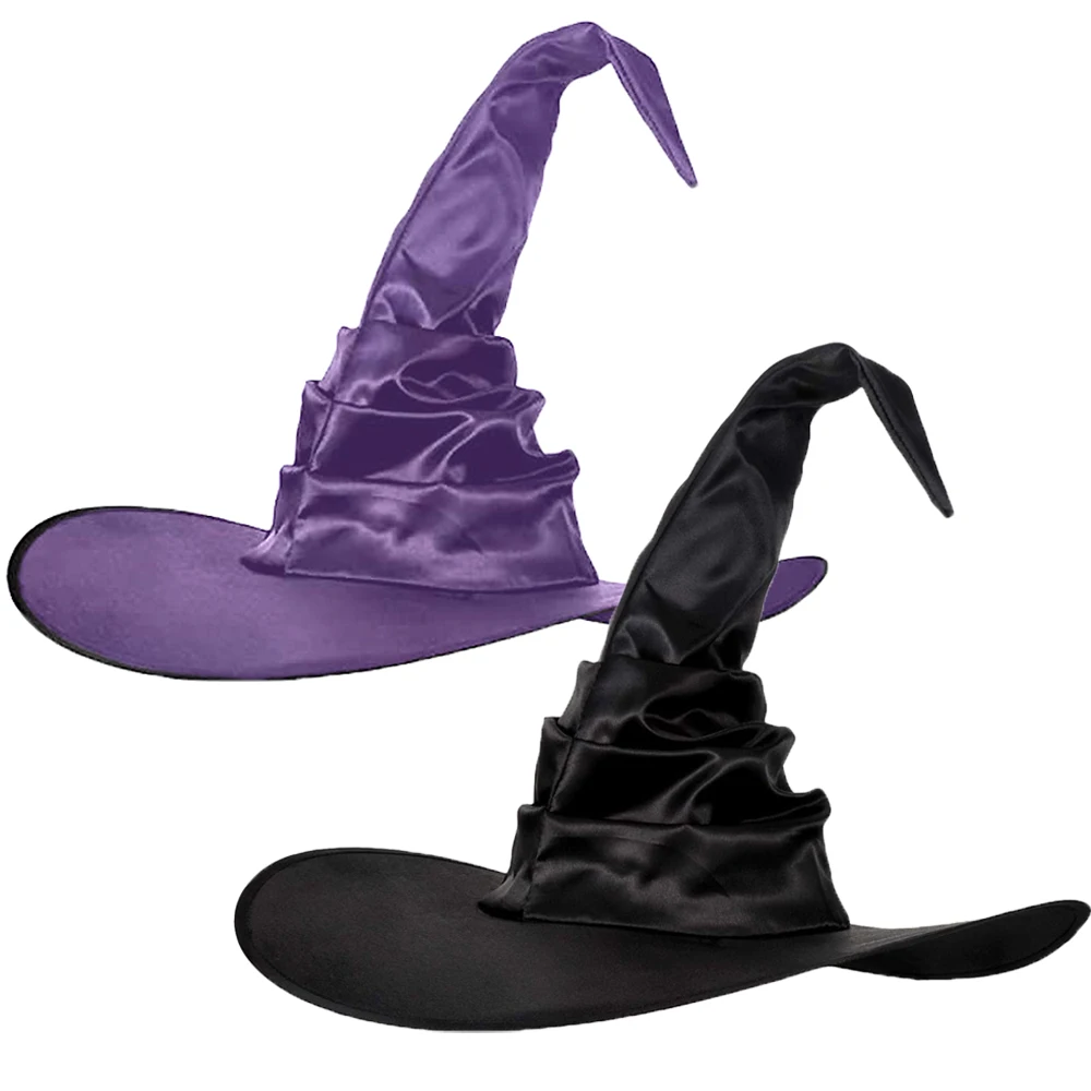 Halloween Witch Hats Black Folds Wizard Hat Masquerade Party for Kids Adult Women Men Cosplay Props Halloween Costume Accessory