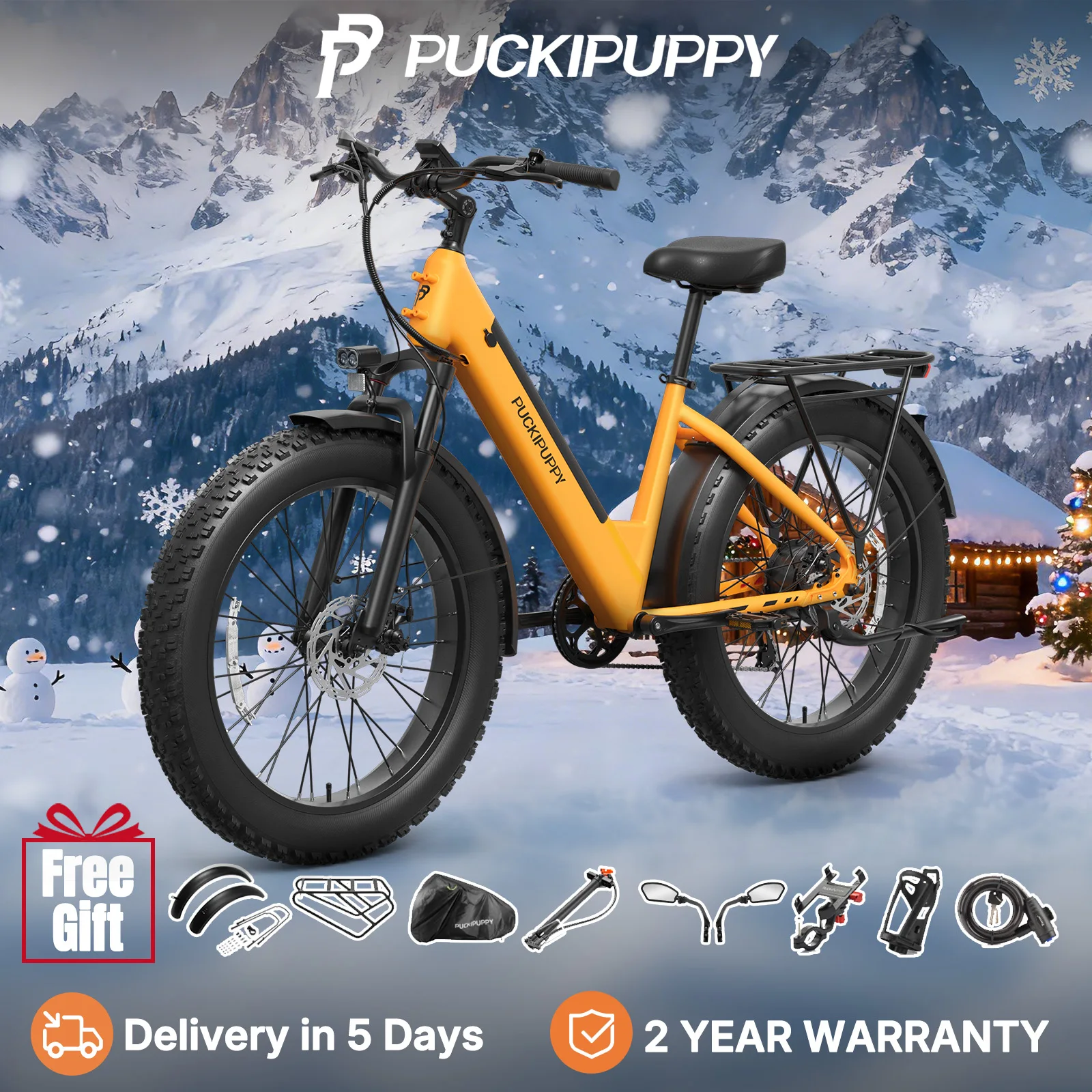 

PUCKIPUPPY Samoyed Electric Bike for Adults 960W Peak Commuter E-Bike All Terrain 26" Fat Tire Front Suspension Electric Bicycle