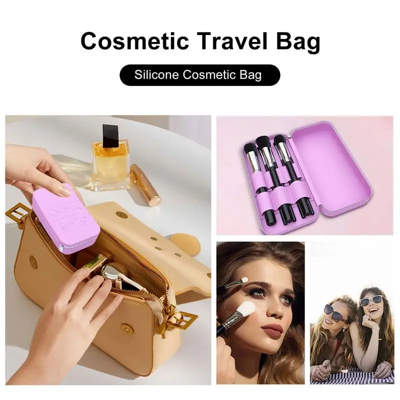 Silicone Makeup Brush Travel Case Portable Travel Size Silicone Cosmetic Bag Makeup Brush Holder And Toiletry Bag Travel