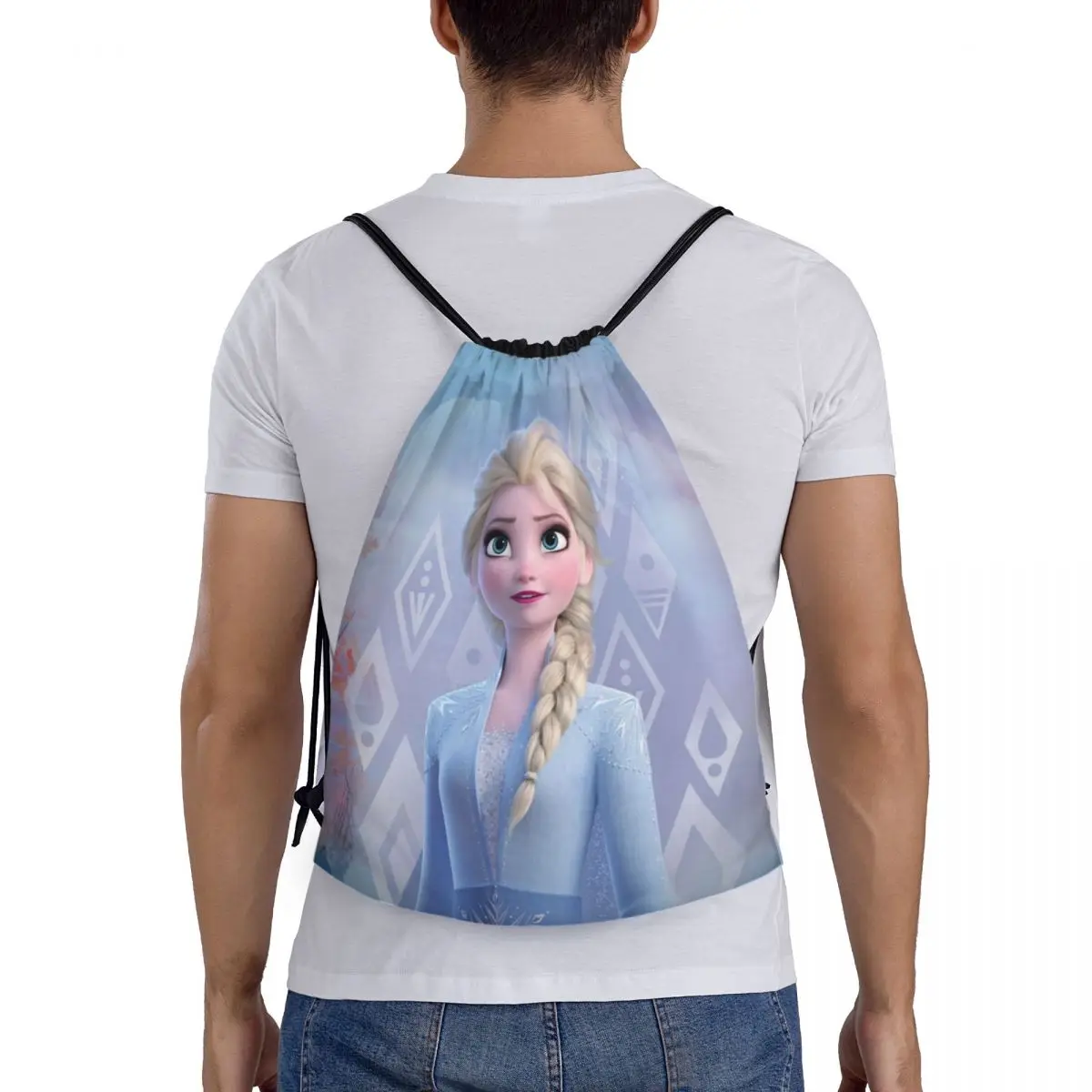 Custom Animated Frozen Elsa Princess Drawstring Bags for Training Yoga Backpacks Women Men Cartoon Sports Gym Sackpack