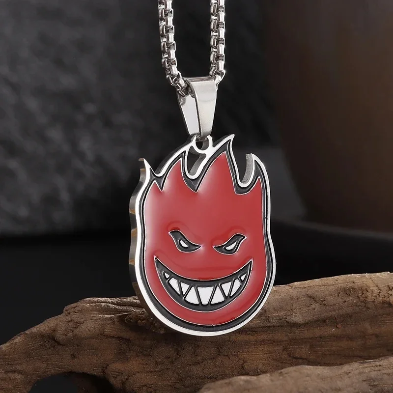 Stainless Steel Flame Little Devil Pendant Necklace Men's Classic Hip-Hop Street Personality Trend Jewelry Gift