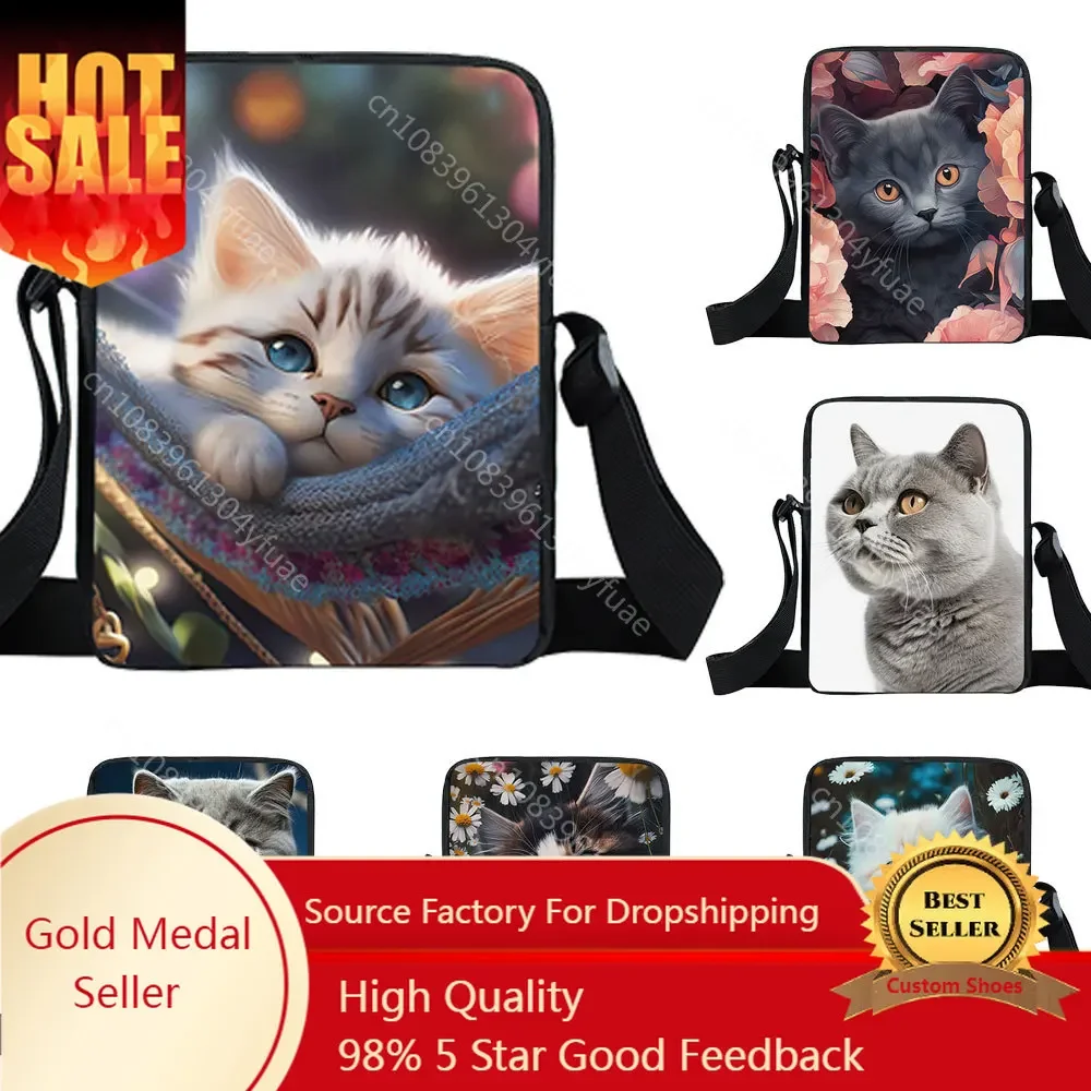 Cute Persian/Siamese Cat Crossbody Bag Scottish British Cat Women Handbag Kitten Shoulder Bag Messenger Bag Phone Holder Bookbag