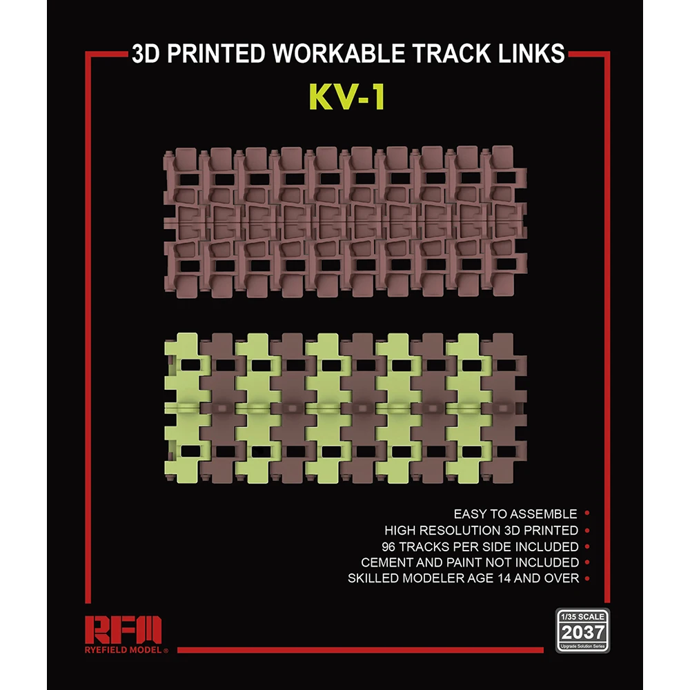 

[Ryefield Model] RFM RM-2037 1/35 KV-1 3D Печатный рабочий трек (пластиковая модель)